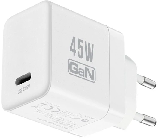 Crong Ultra Compact GaN - USB-C 45W PD 3.0 laidinis įkroviklis su PPS baltos spalvos