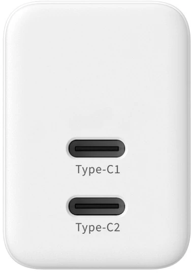 „Crong Ultra Compact GaN“ sieninis įkroviklis, 2x USB-C maitinimo šaltinis, 35 W, baltos spalvos