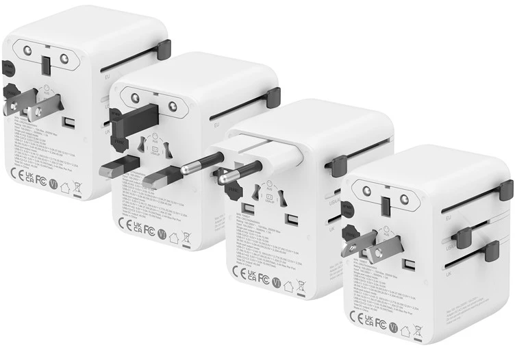 Maitinimo šaltinis Crong Crong One World Travel Adapteris – Uniwersalny adapter kelioninis GaN 45W UK/EU/US/AU (balta)