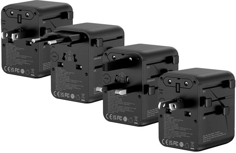 Maitinimo šaltinis Crong Crong One World Travel Adapteris – Uniwersalny adapter kelioninis GaN 45W UK/EU/US/AU (juoda)