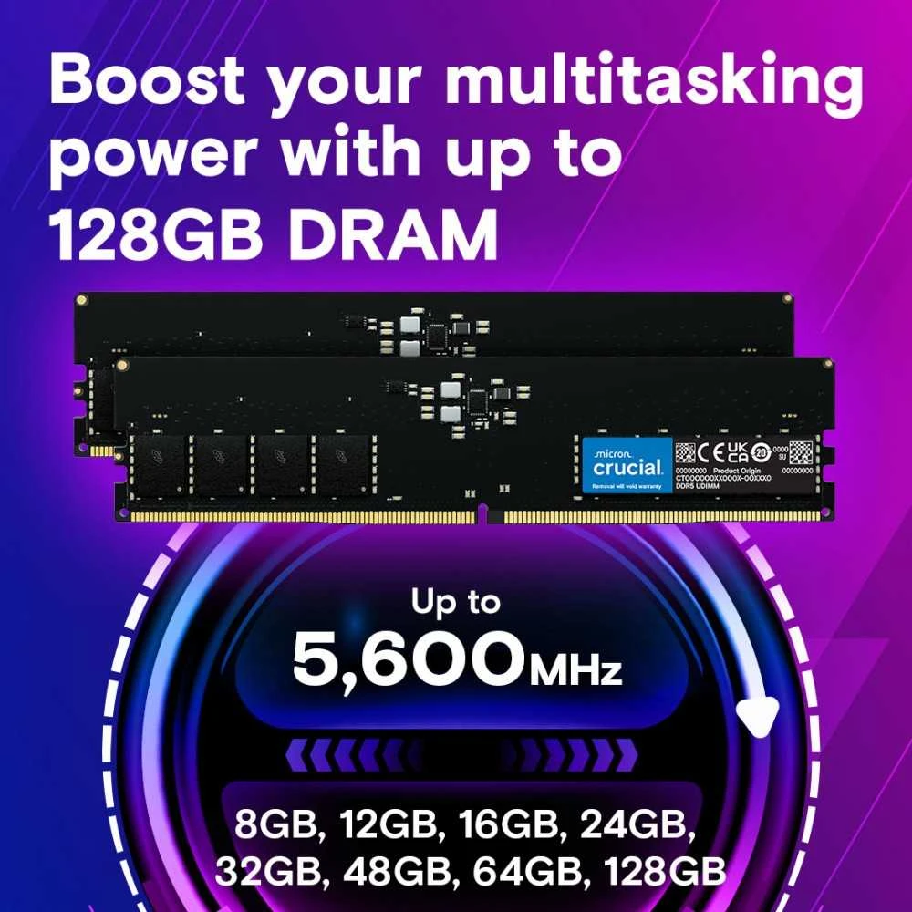 RAM Crucial 32 GB DDR5-5600 UDIMM CL46 (16 GB) dėklas