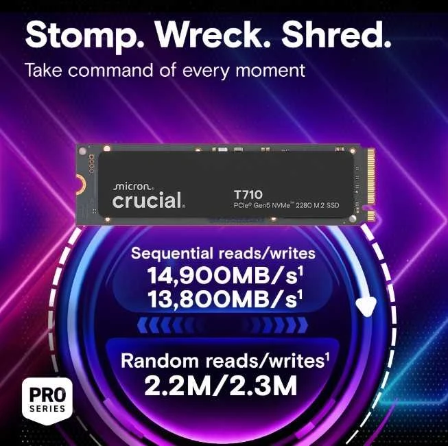„Crucial T710 M.2 PCI-e 5.0 NVMe 2TB“ radiatorius