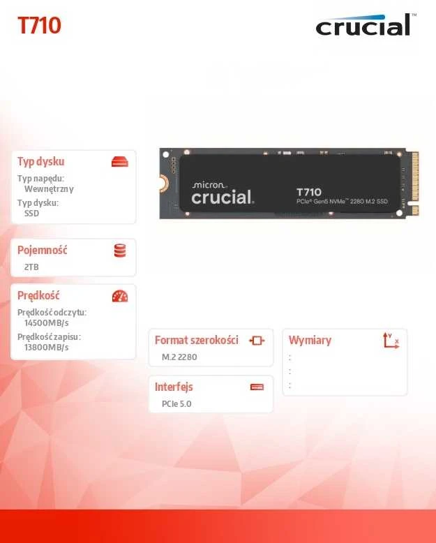 „Crucial T710 M.2 PCI-e 5.0 NVMe 2TB“ radiatorius