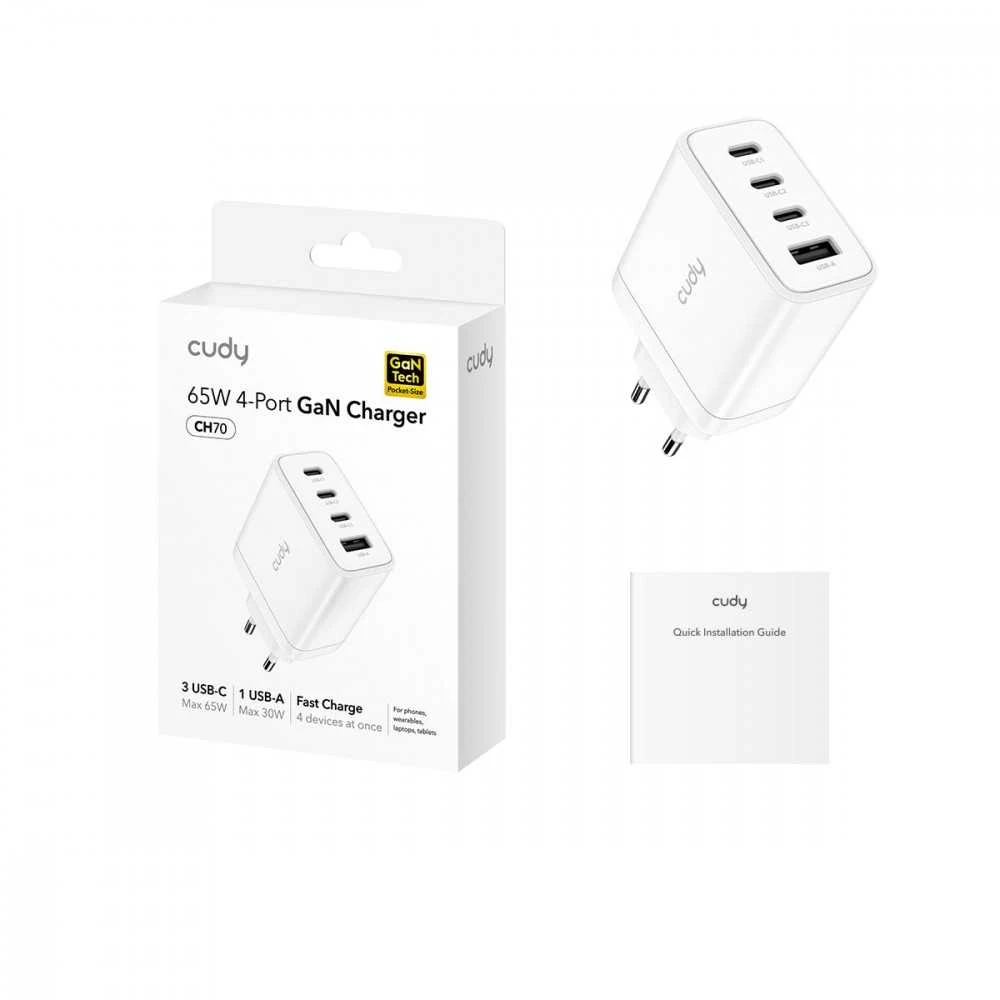 Sieninis įkroviklis Cudy CH70_EU (3x USB-C, 1x USB-A, 65W)