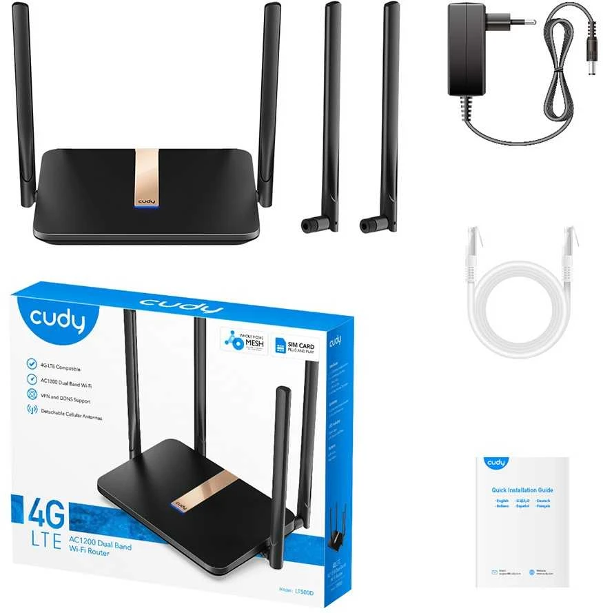 Cudy LT500D belaidis maršrutizatorius Greitas Ethernet dviejų dažnių (2,4 GHz / 5 GHz) 4G Juodas