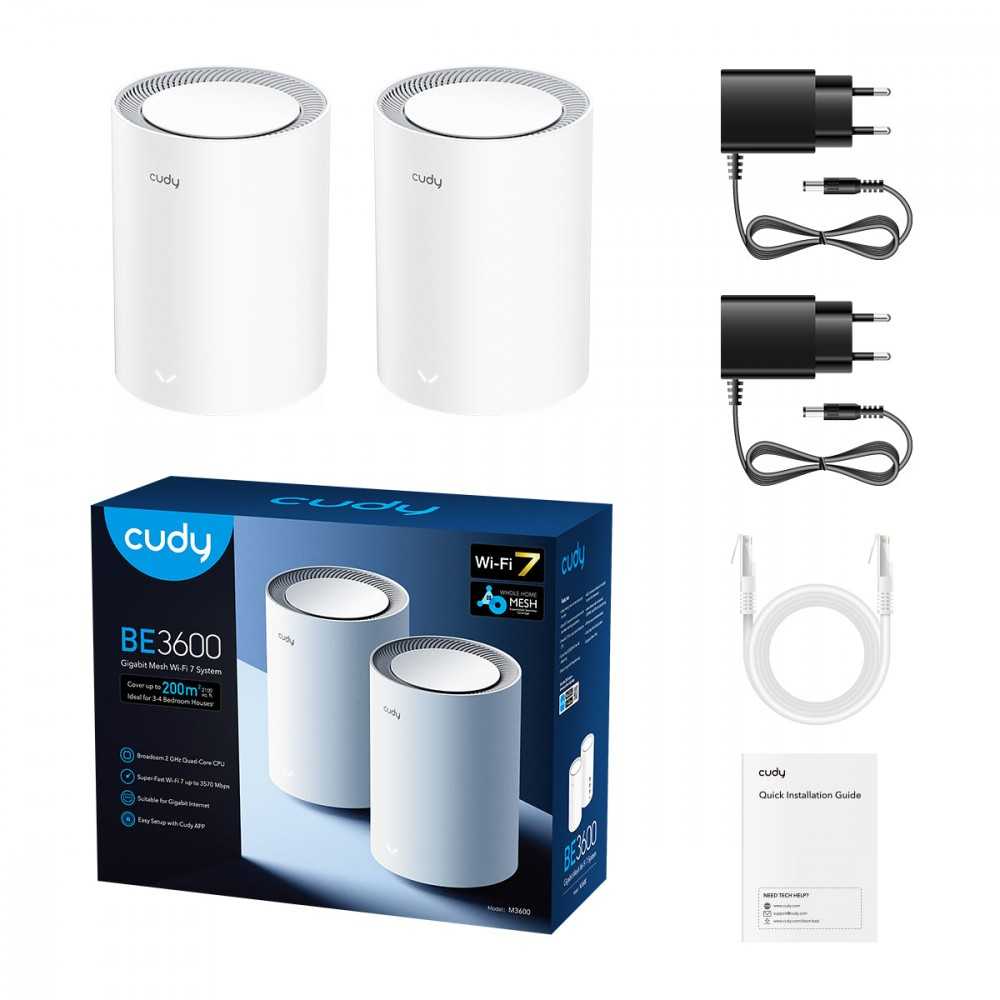 Cudy M3600 dviejų dažnių (2,4 GHz / 5 GHz) „Wi-Fi 7“ (802.11be) „Baltas 3“ vidinis