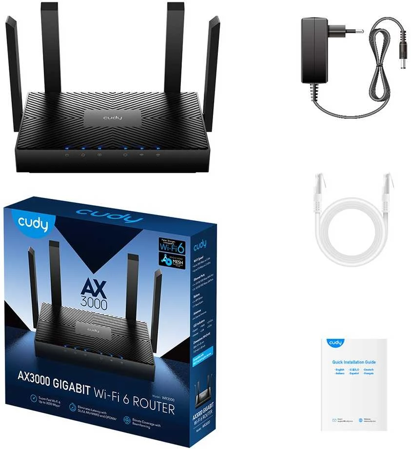 Belaidis Maršrutizatorius - Cudy WR3000 Gigabit Dual-Band 2.4/5 GHz Juodas