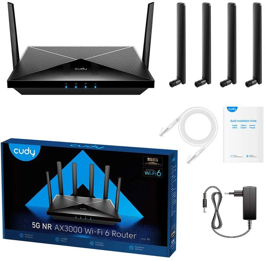 Maršrutizatorius cudy p5_eu lan gigabit ax3000 wifi 6 mesh 5g dual sim