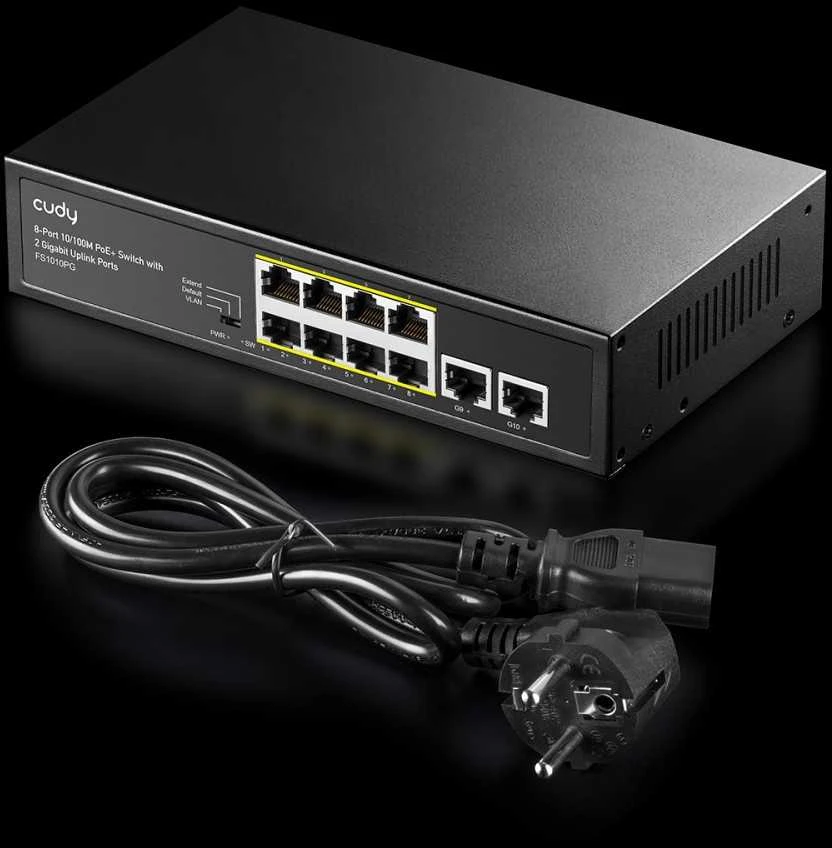 Šakotuvas Komutatorius - Cudy FS1010PG 8 Prievadų PoE Greitasis Ethernet Juodas