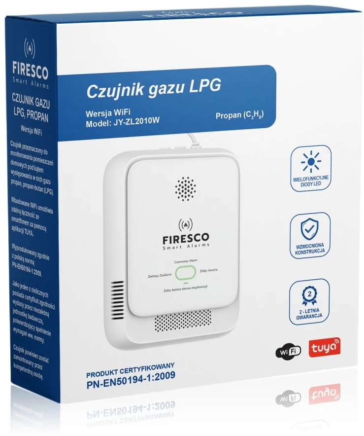 Czujnik gazu propanu, propan-butanu (lpg)tuya/wifi jy-zl2010w, czujnik gazu propanu, propan-butanu su funkcija komunikacji, domowy czujnik