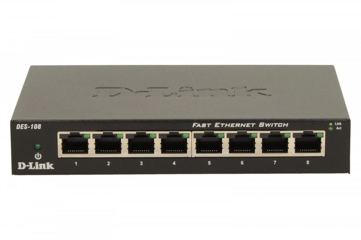 Šakotuvas D-Link DES-108 tinklo komutatorius Ne-valdomas Fast Ethernet (10/100) Juoda