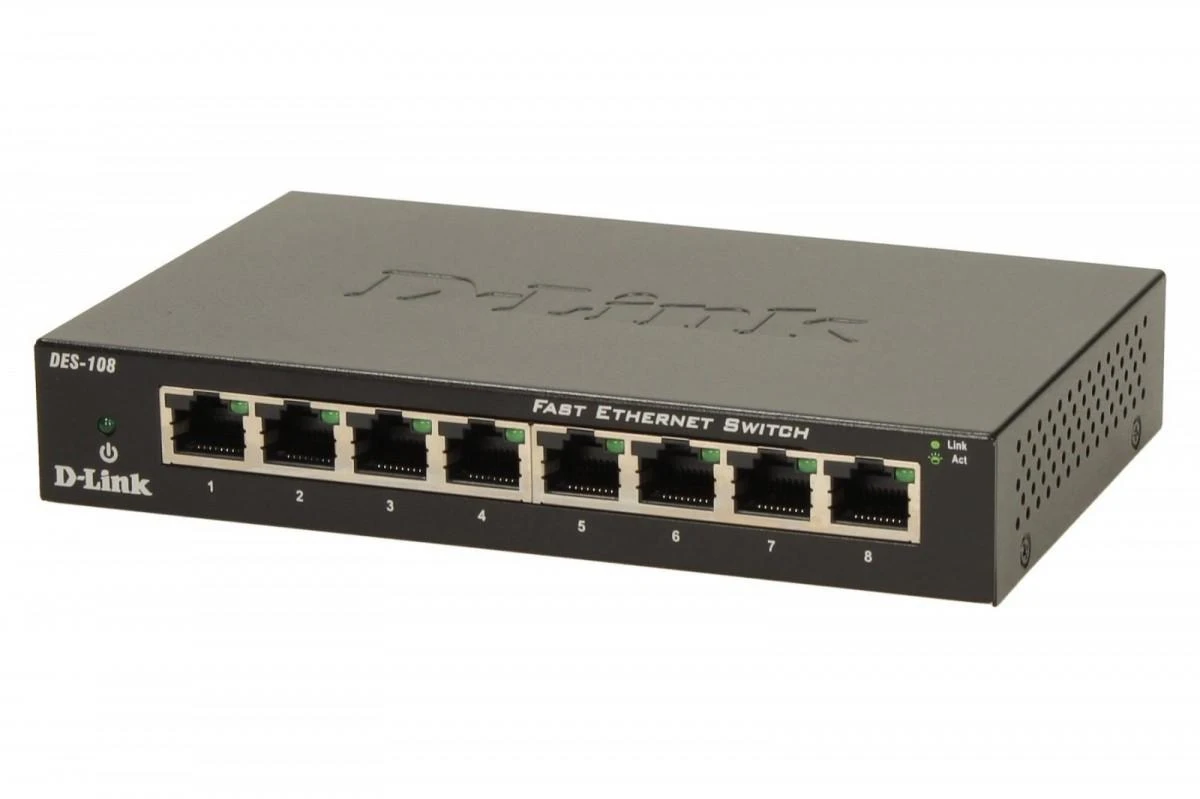 Šakotuvas D-Link DES-108 tinklo komutatorius Ne-valdomas Fast Ethernet (10/100) Juoda