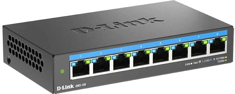 Šakotuvas D-Link | DMS-108/E | 8 prievadų 2,5 G kelių gigabitų stalinis komutatorius | Stalinis | Nevaldomas