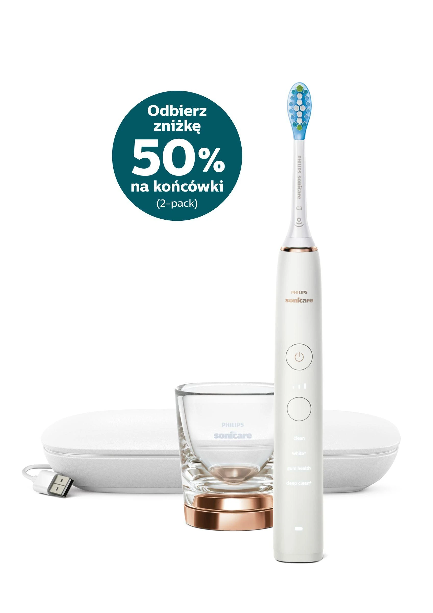 Philips DiamondClean Elektrinis dantų šepetėlis HX9911/94 Įkraunamas, Suaugusiems, Šepetėlių skaičius galvutės įeina 1, Number of teeth brushing modes 4, Sonic technology, Baltas