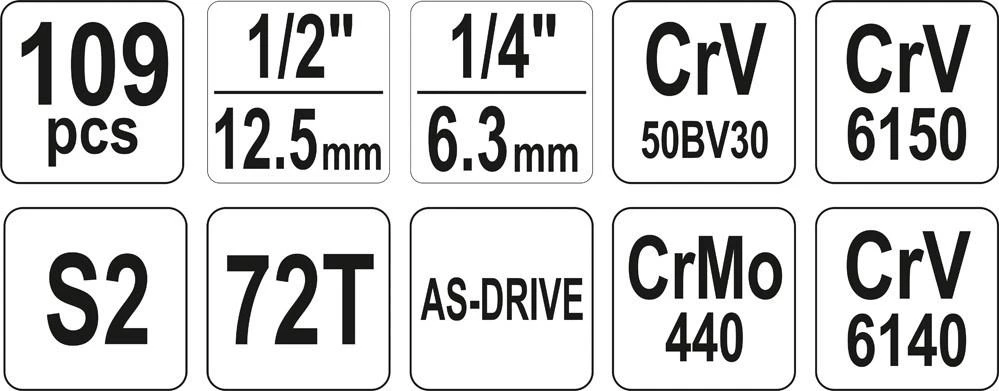 YATO Rinkinys KLUCZY 109 vnt. 1/2" / 1/4" XXL 38891