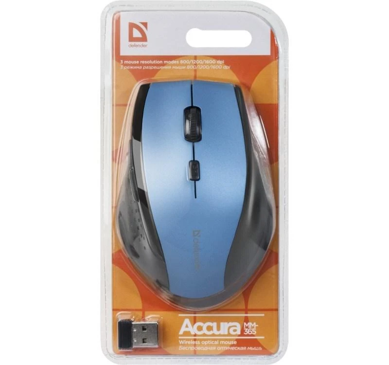 Defender belaidės pelės tikslumas mm-365 rf mėlyna optinė 1600dpi 6p 52366