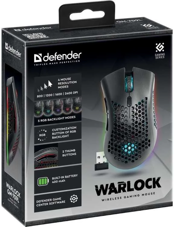 Defender „Warlock GM-709L“ optinė RF RGB belaidė žaidimų pelė 2400 DPI 8P