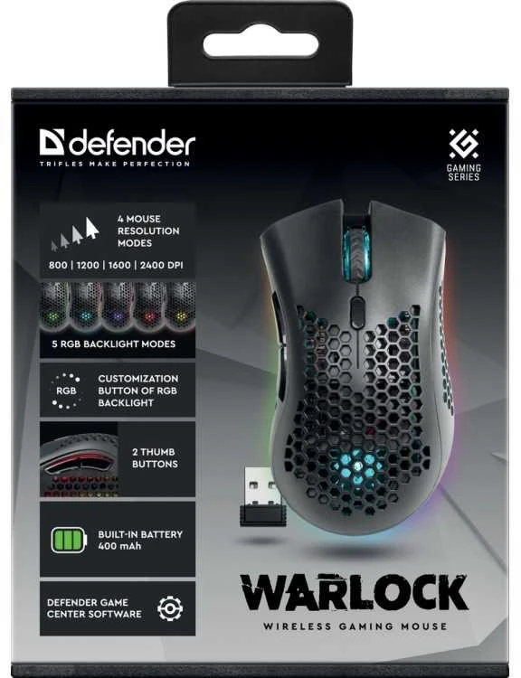 Defender „Warlock GM-709L“ optinė RF RGB belaidė žaidimų pelė 2400 DPI 8P