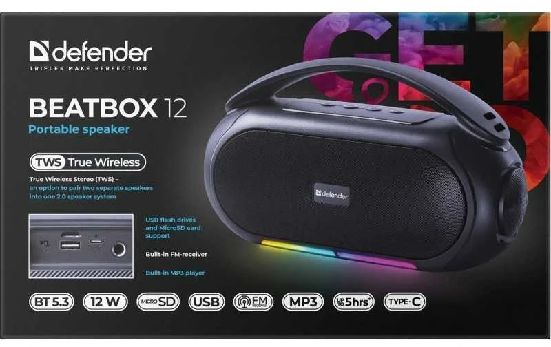 Kompiuterio kolonėlės Defender Nešiojama kolonėlė BEATBOX 12 Juodas (65812)