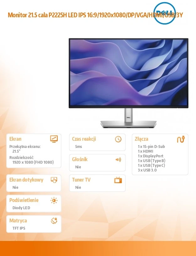 Dell 22 Monitorius - P2225H, 54.6cm (21.5")