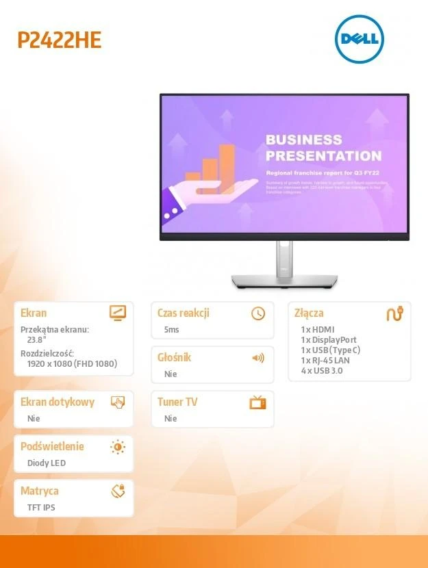 Monitorius Dell | LCD | P2422H | 24 " | IPS | FHD | 16:9 | 60 Hz | 5 ms | 1920 x 1080 | 250 cd/m² | Audio | HDMI jungtys quantity 1 | Sidabrinis | Garantija 36 mėn.