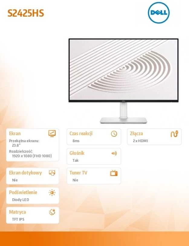 Dell Monitorius 23.8 cala s2425hs ips LED 100hz full hd (1920x1080)/16:9/2xhdmi/garsiakalbiai/visiškai reguliuojamas stovas/3m