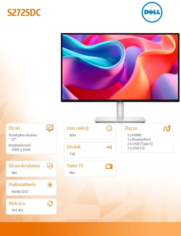 Dell Monitorius 27 cali s2725dc qhd ips/2560x1440/hdmi/dp/3y
