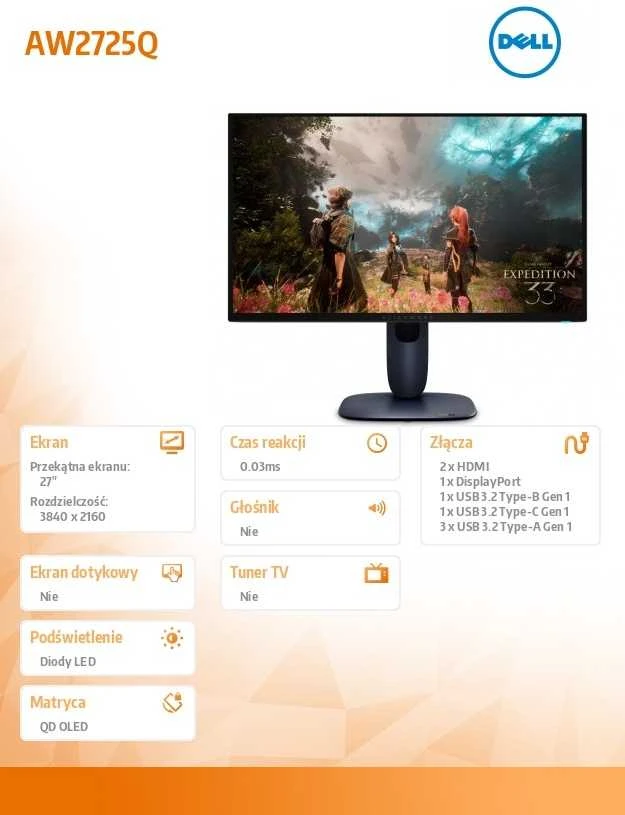 Dell Alienware 27 4K QD-OLED Gaming Monitorius - AW2725Q