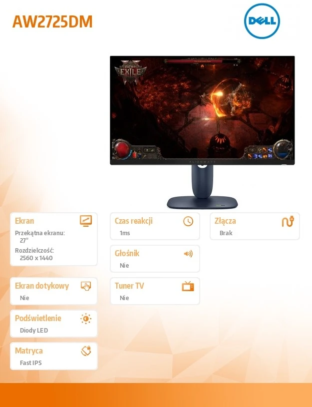 „Alienware 27“ žaidimų monitorius – AW2725DM (Pažeista pakuotė)