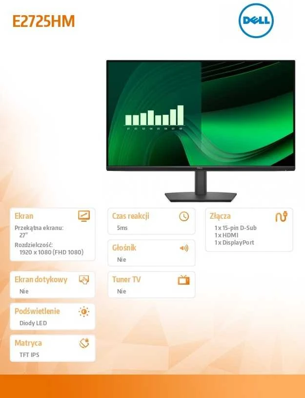 Dell Monitorius E2725HM 27 LED VA 1920x1080/16:9/DP/VGA/3Y