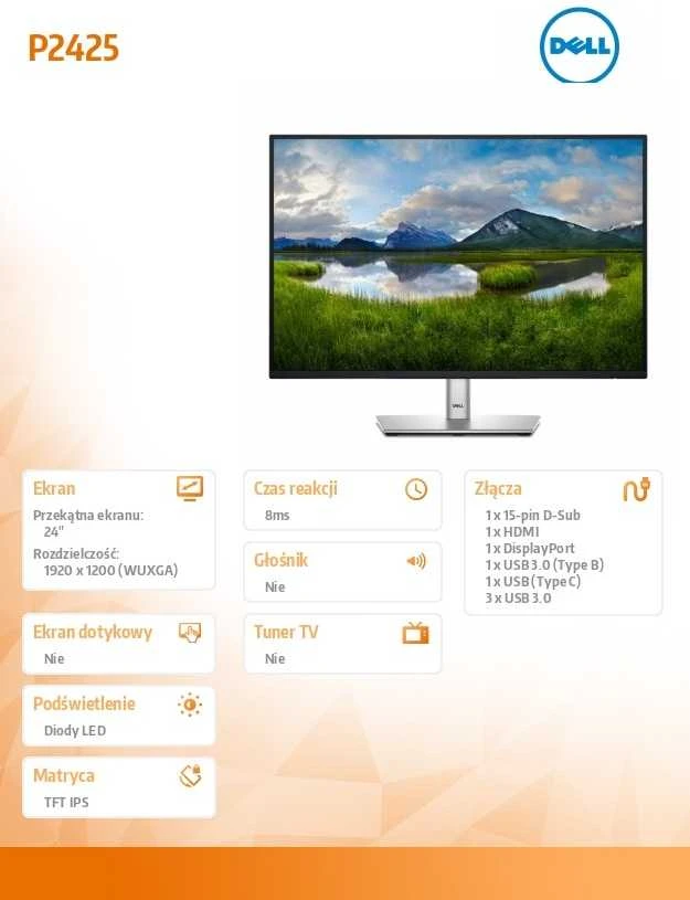 Dell 24 Monitorius - P2425, 61cm (24.0") (Pažeista pakuotė)