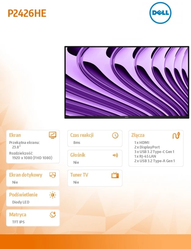 Dell Pro P 24 USB-C šakotuvas Monitorius - P2426HE be stovo