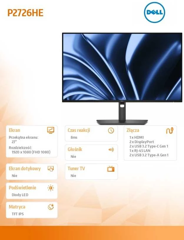 Monitorius Dell P2726HE - 120Hz | Full HD | IPS | 27" | RJ 45 | USB-C PD100W