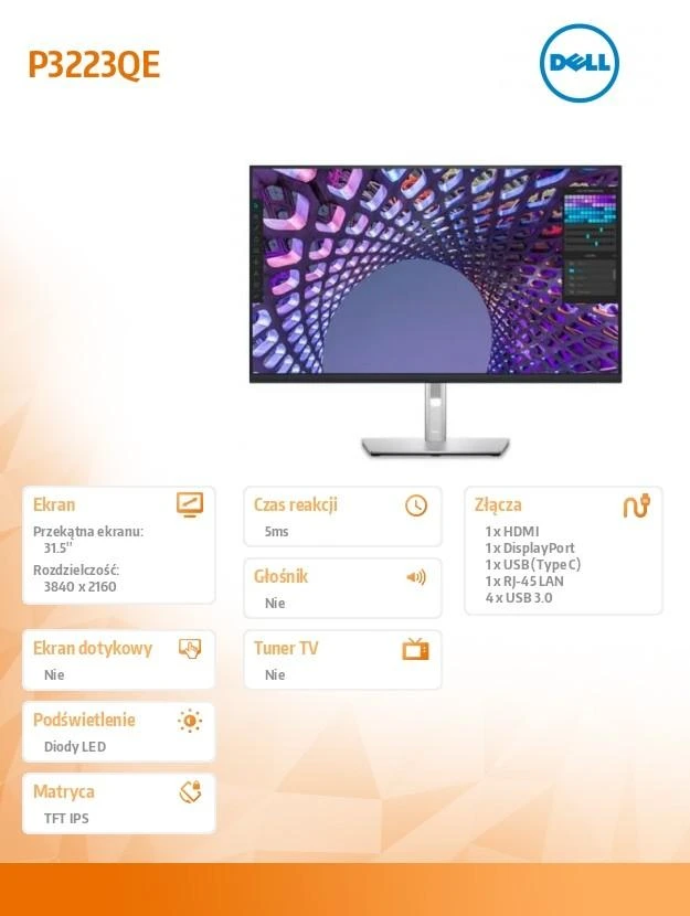 Monitorius Dell P3223QE 31.5", Sidabrinės/Juodos spalvos