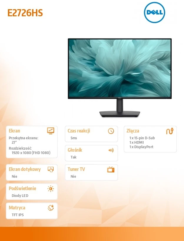 Monitorius Dell Pro E2726HS, 27" Full HD (1920x1080) IPS, 100Hz, 5ms, garsiakalbiai, reguliuojamas stovas