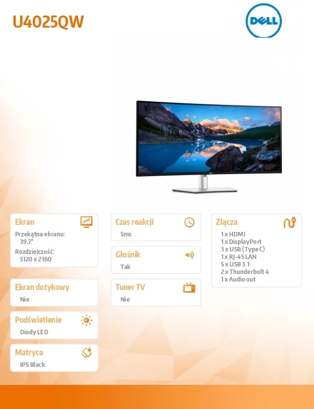 „Dell UltraSharp 40 Curved Thunderbolt Hub Monitorius“ – U4025QW