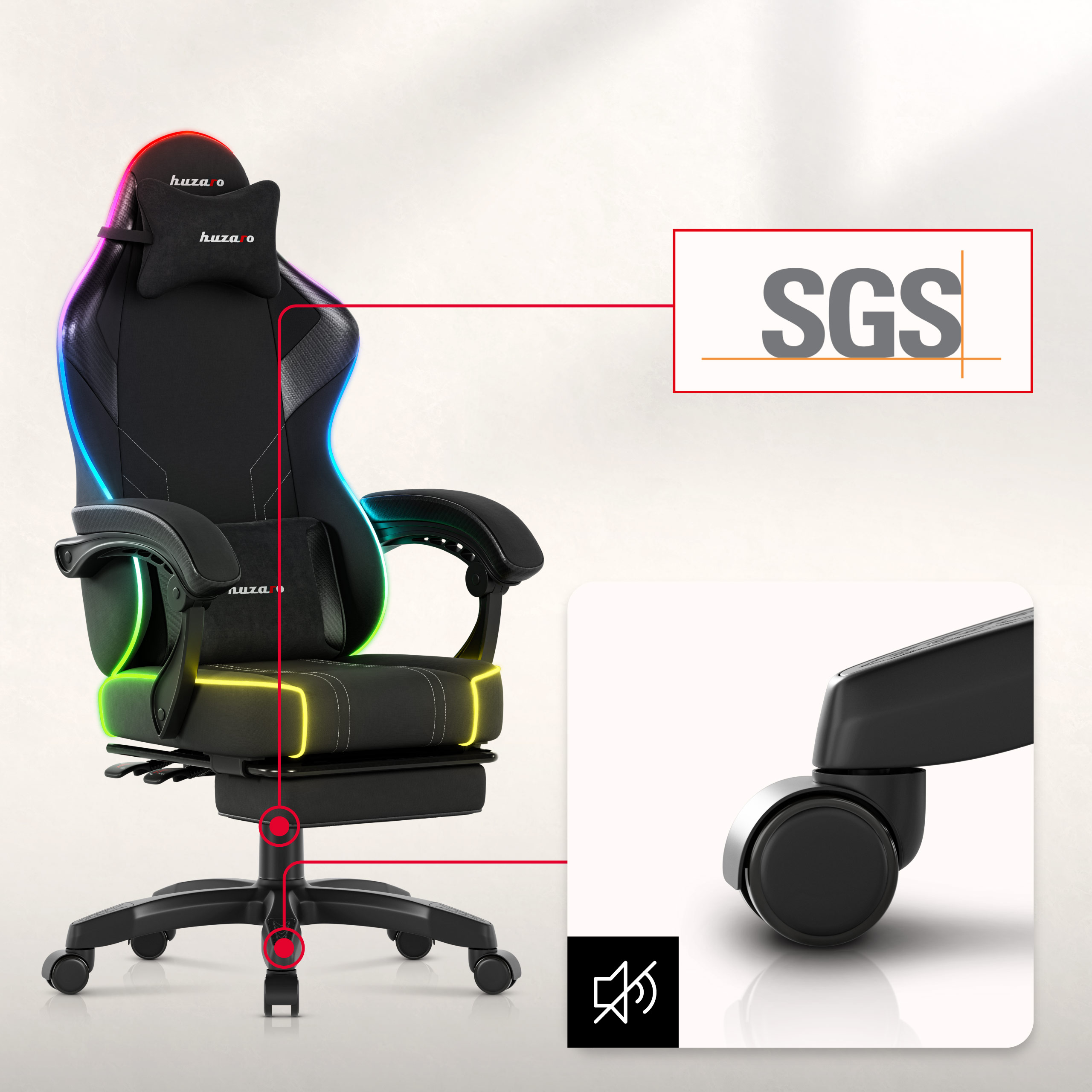 Žaidimų kėdė Huzaro Force 3.7 RGB, juodos spalvos aprašymas - Prekės nuotrauka