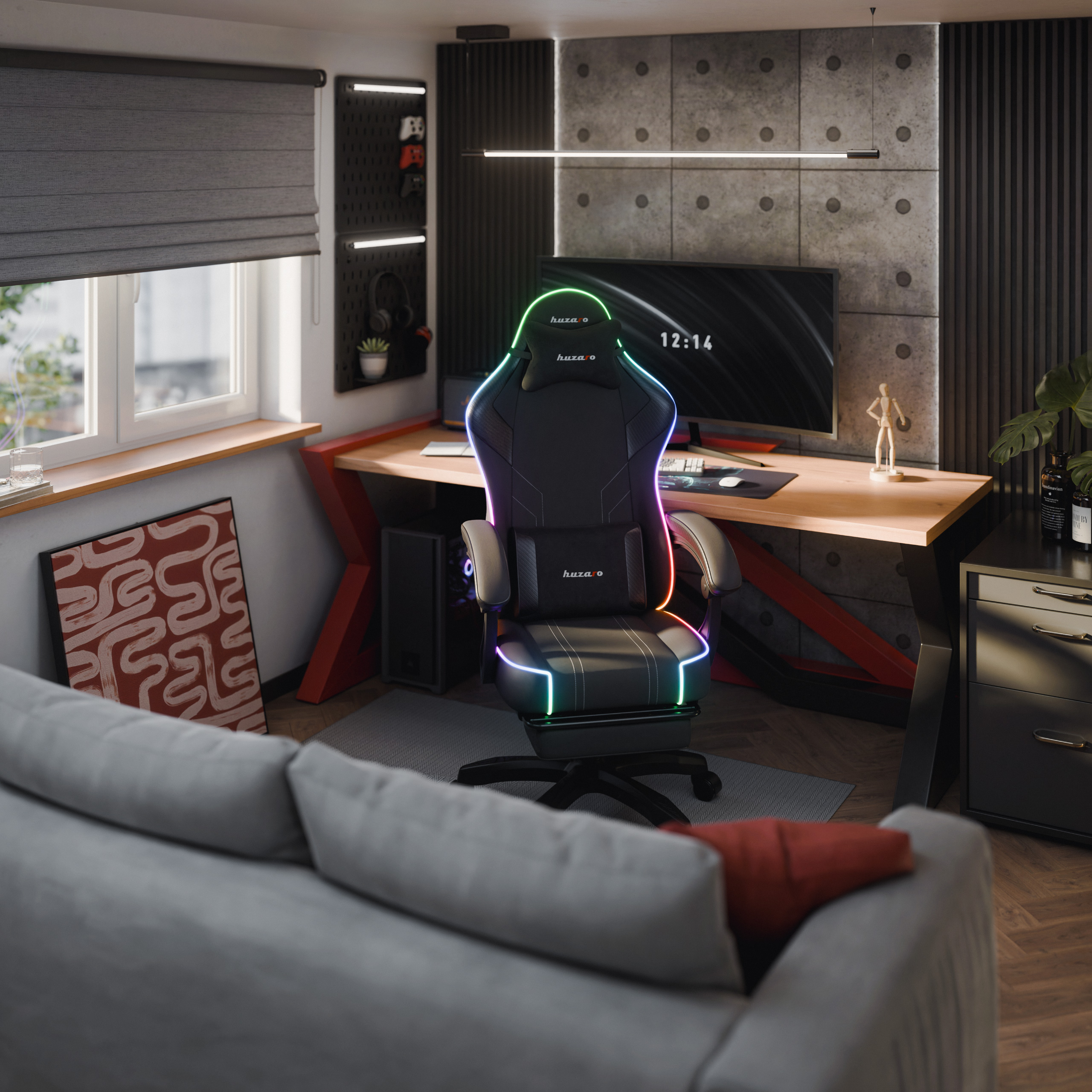 Žaidimų kėdė Huzaro Force 3.7 RGB, juodos spalvos aprašymas - Prekės nuotrauka