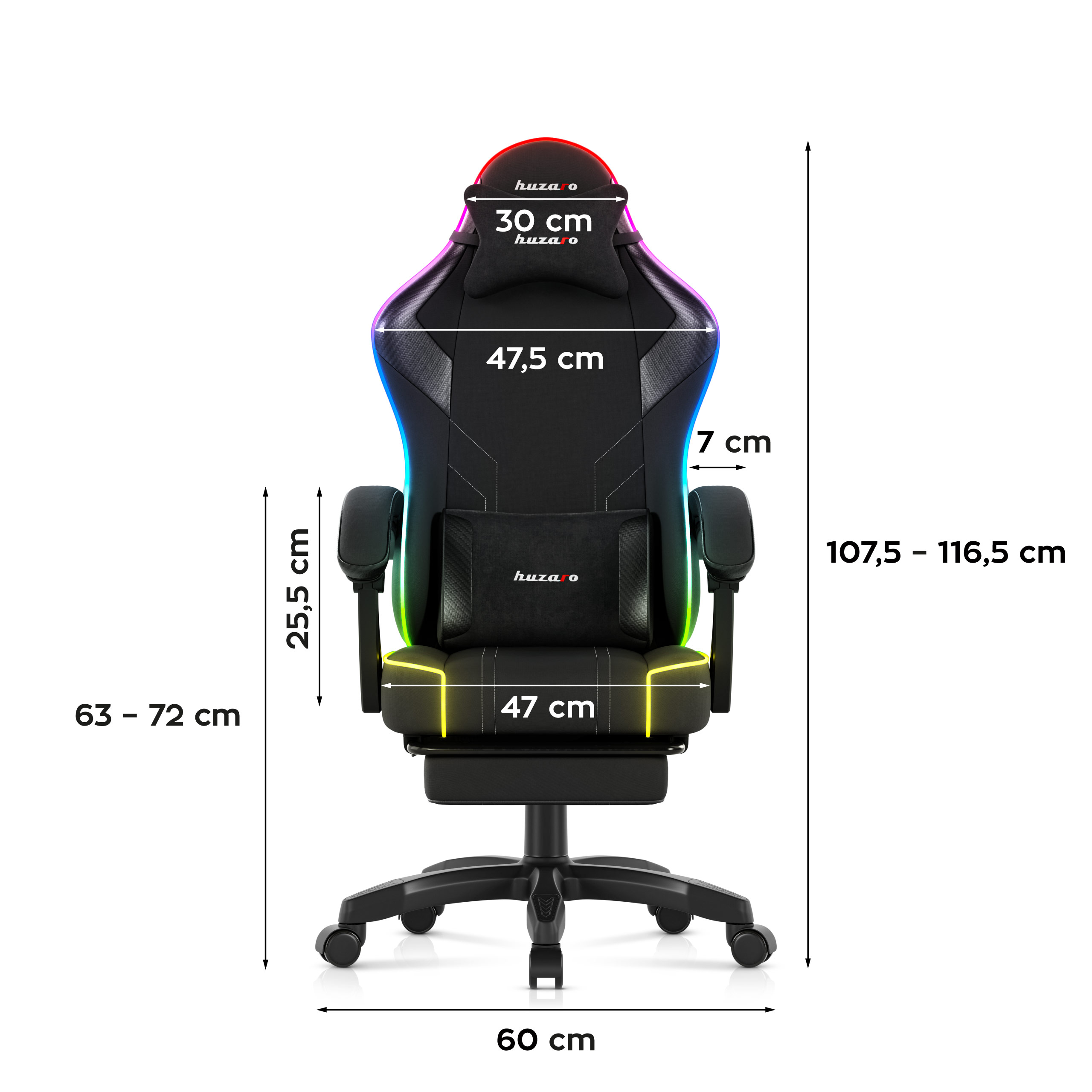 Žaidimų kėdė Huzaro Force 3.7 RGB, juodos spalvos aprašymas - Prekės nuotrauka