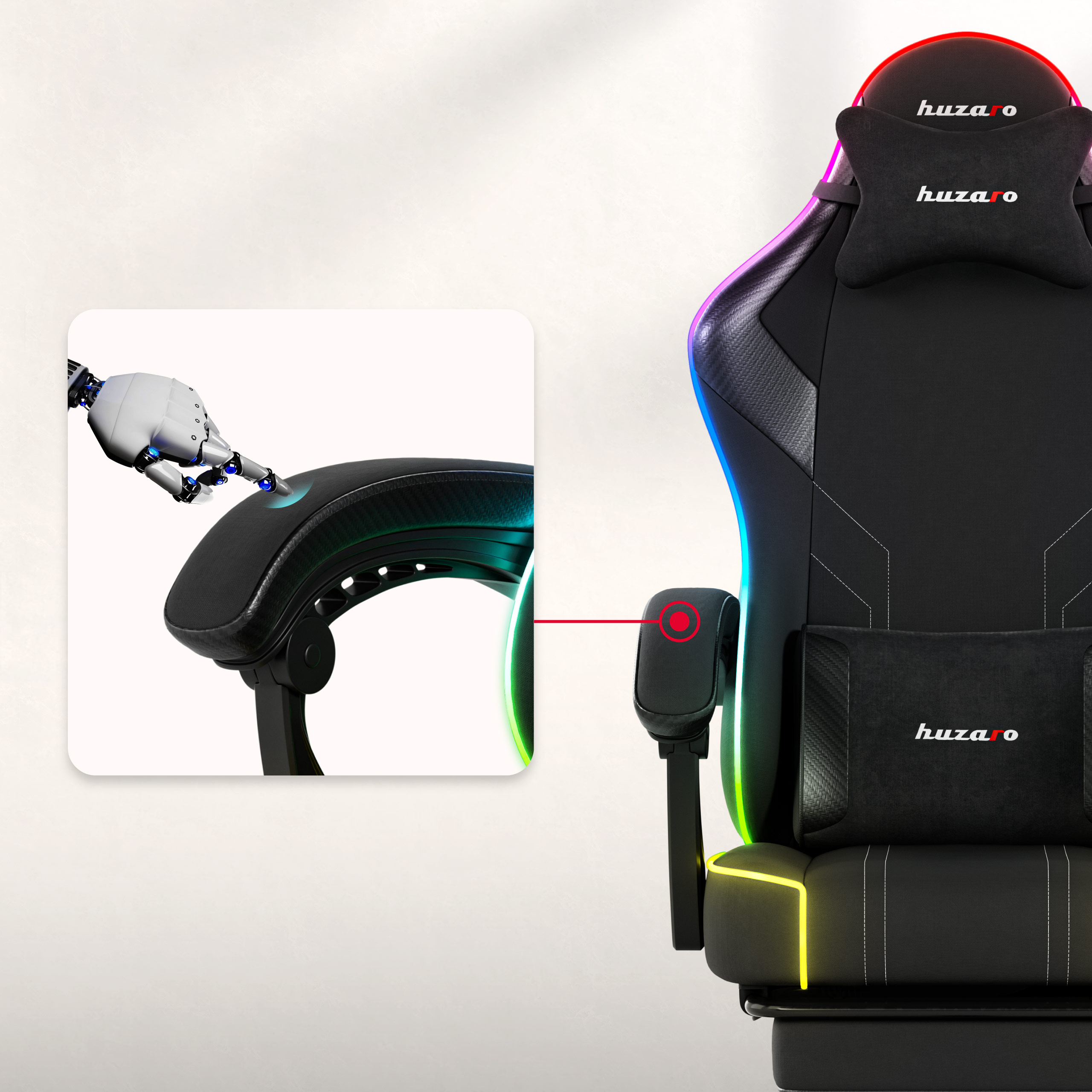 Žaidimų kėdė Huzaro Force 3.7 RGB, juodos spalvos aprašymas - Prekės nuotrauka