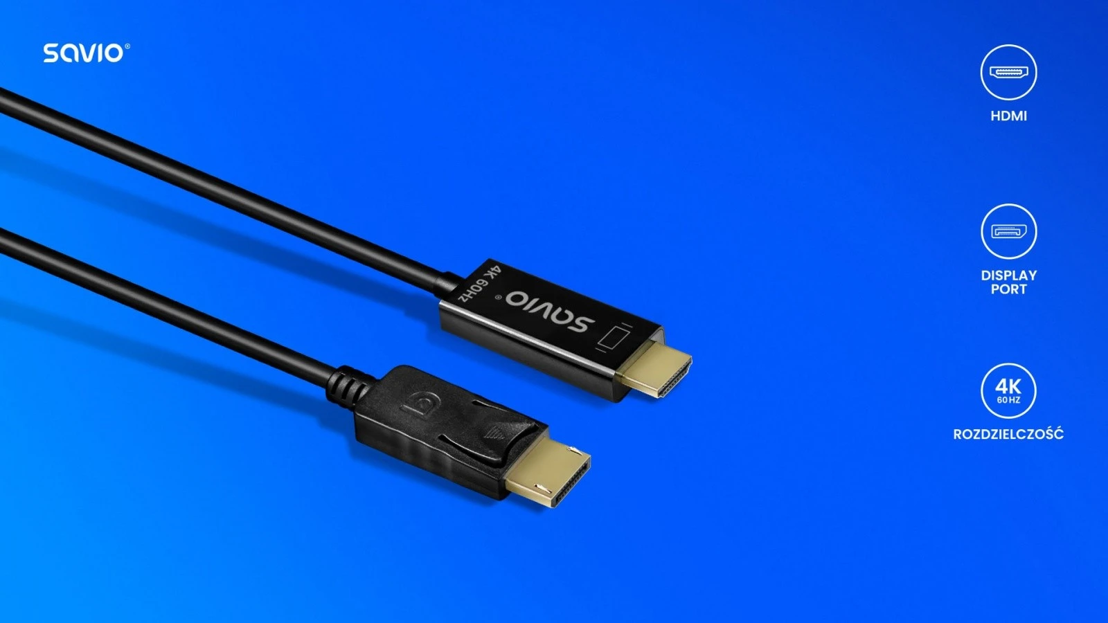 Savio CL-189 DisplayPort į HDMI 4K 60 Hz kabelis aprašymas - Prekės nuotrauka