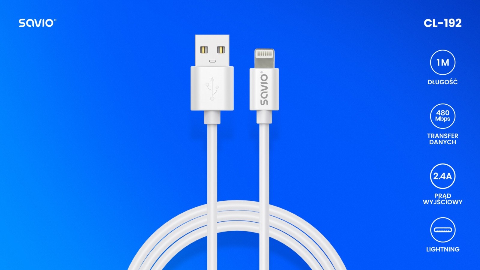 Kabelis USB Savio USB-A - USB-A 1 m Baltas (CL-192) aprašymas - Prekės nuotrauka
