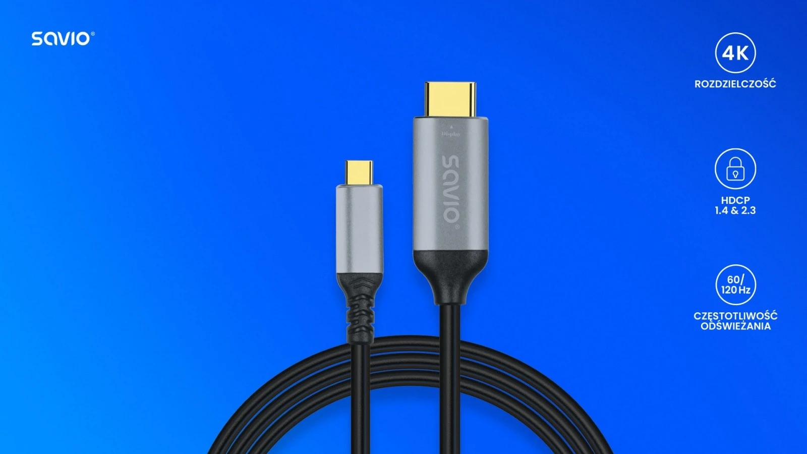 Savio Kabelis usb-c do hdmi v2.0b, 3m, miedź cl-184 aprašymas - Prekės nuotrauka Savio Kabelis usb-c do hdmi v2.0b, 3m, miedź cl-184 aprašymas - Prekės nuotrauka