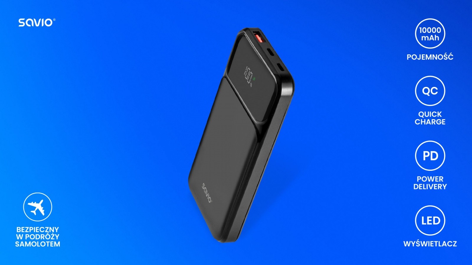 Savio Powerbank 10000 mah, ba-08 aprašymas - Prekės nuotrauka
