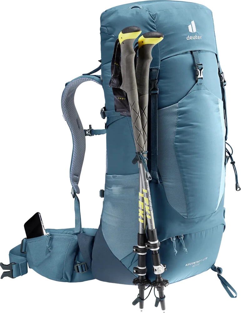 Deuter Aircontact Lite 40+10 turistinė kuprinė, pilka / mėlyna