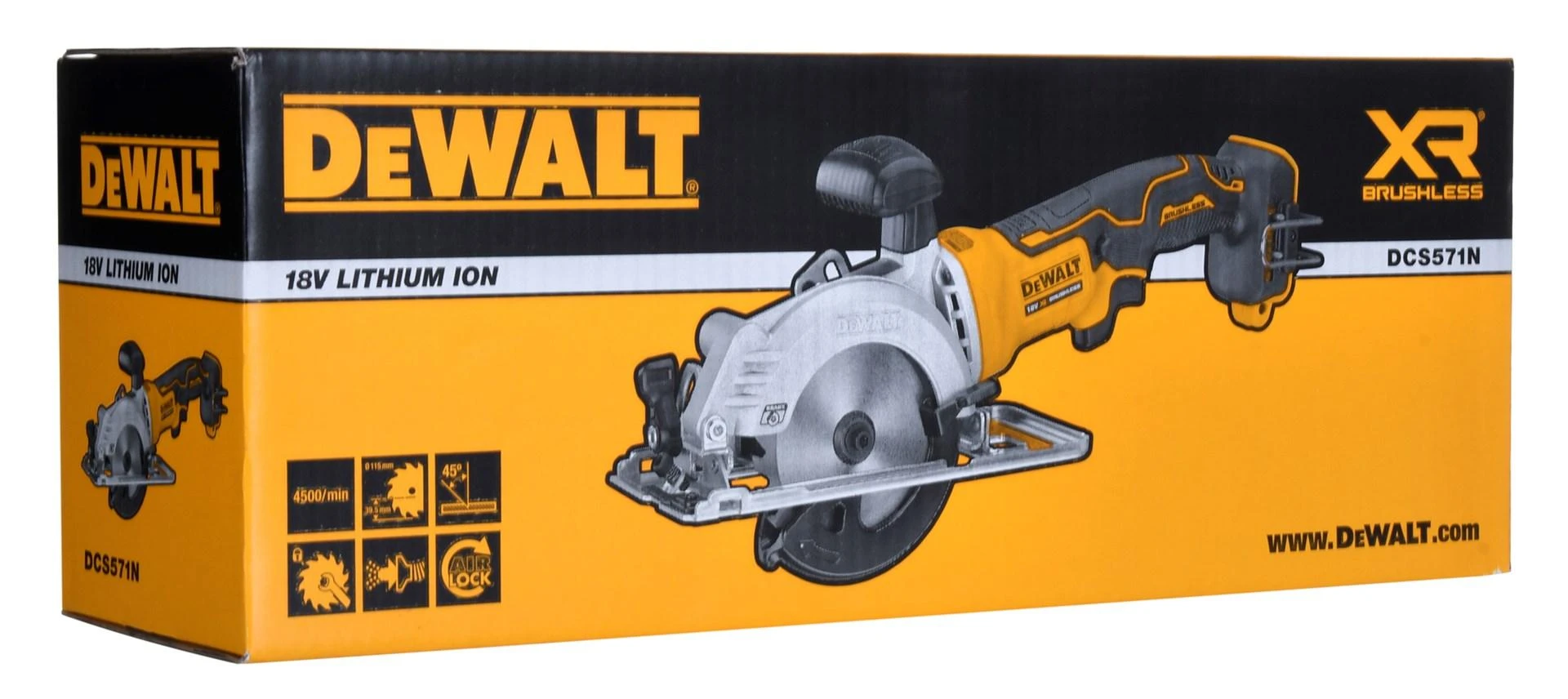 DEWALT diskinis pjūklas DCS571N 115 mm 18V be akumuliatoriaus ir kroviklio