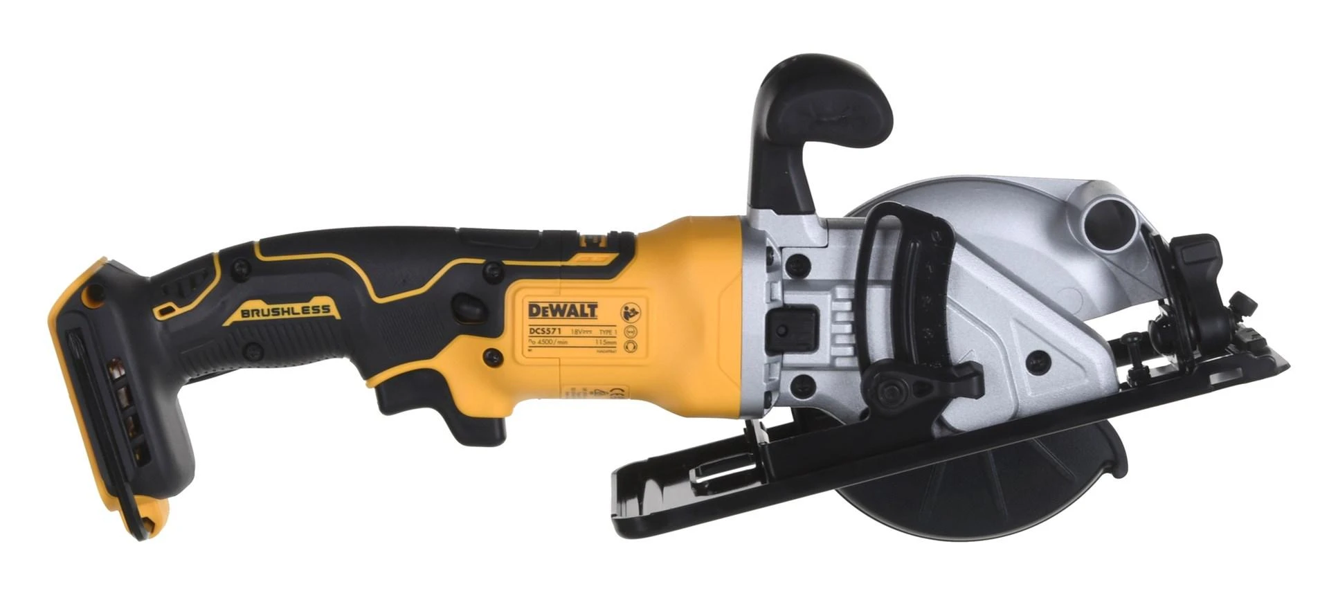 DEWALT diskinis pjūklas DCS571N 115 mm 18V be akumuliatoriaus ir kroviklio