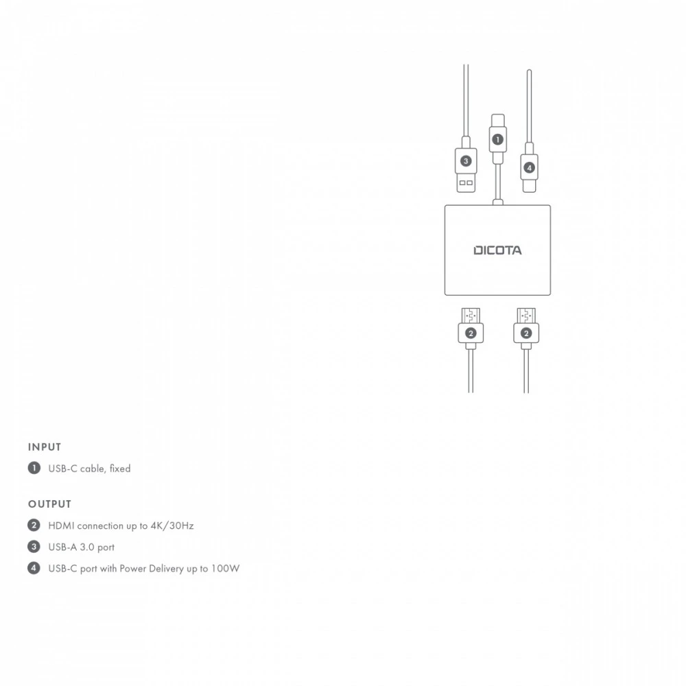 Dokų Stotis - DICOTA D32063 4-in-1 USB-C 4K HDMI Sidabrinė
