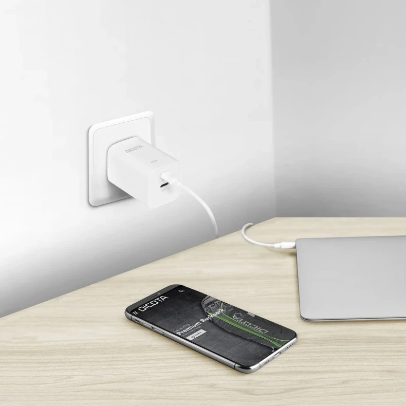 Dicota Įkroviklis gan 45w 2xusb-c balta