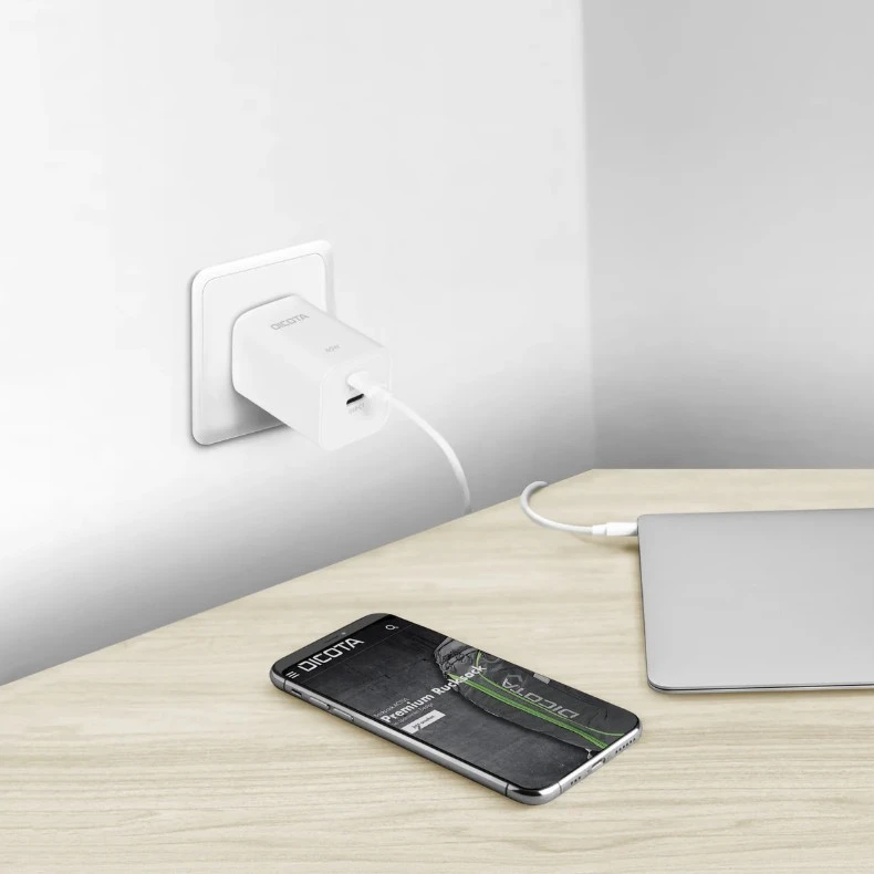 Dicota Gan 65W įkroviklis 2xUSB-C baltas